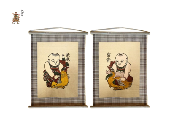 tranh đông hồ phú quý em bé ôm vịt